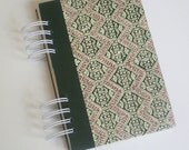 vintage upcycled spiral bound art journal, green and burgandy