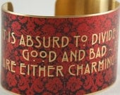 Oscar Wilde Quote - Literary Jewelry - Red Cuff Bracelet - People Are Either Charming or Tedious