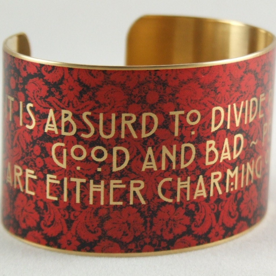 Oscar Wilde Quote - Literary Jewelry - Red Cuff Bracelet - People Are Either Charming or Tedious