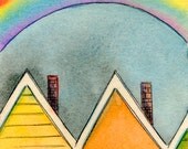 Original ACEO Painting -- Rainbow over the neighborhood