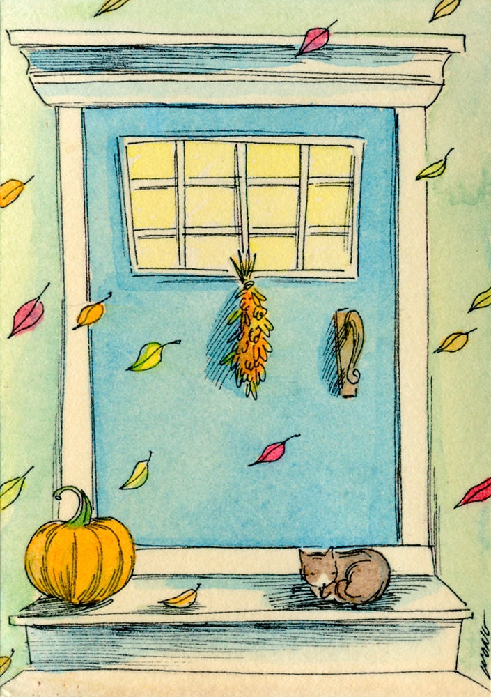 Original ACEO Painting -- Autumn door