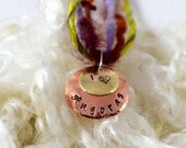 I Heart Angoras Pendant on an art yarn necklace