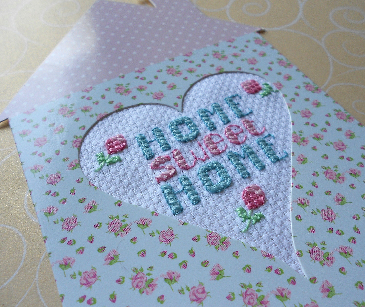 Home Sweet Home Cross Stitched Greeting Note Card