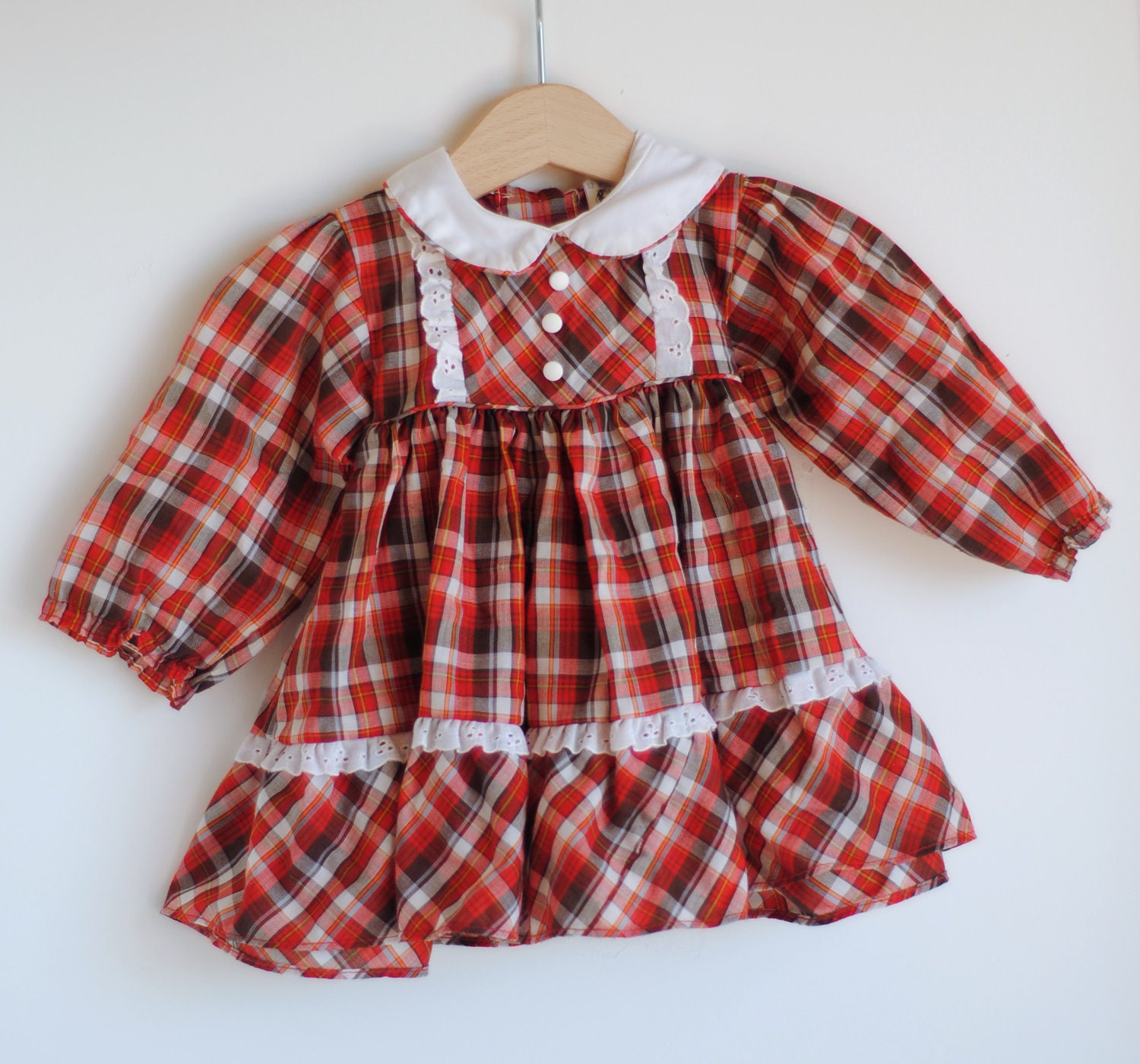 Vintage Baby Girl Dress - FALL Color Plaid (6m) - HartandSew