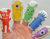 Monster Finger Puppets Printed with Rainbow Colored Designs on Cotton Fabric (5-pack)