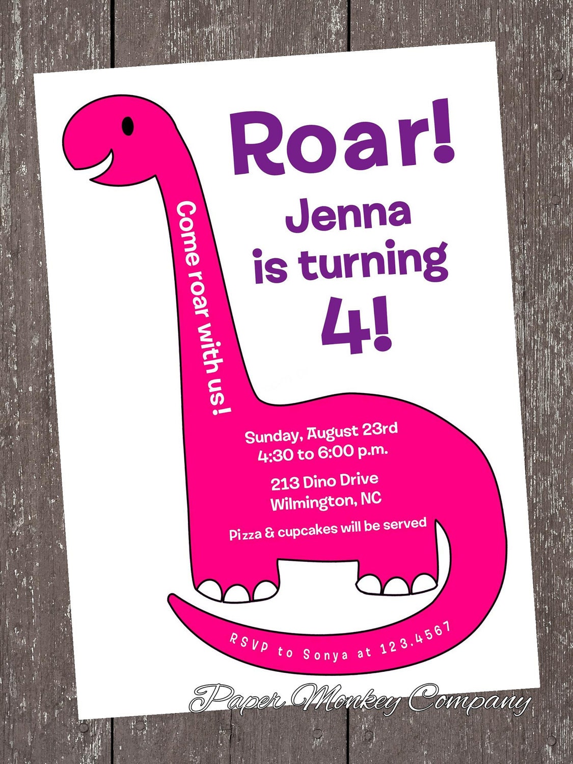 Pink Dinosaur Birthday Invitation Il_570xn