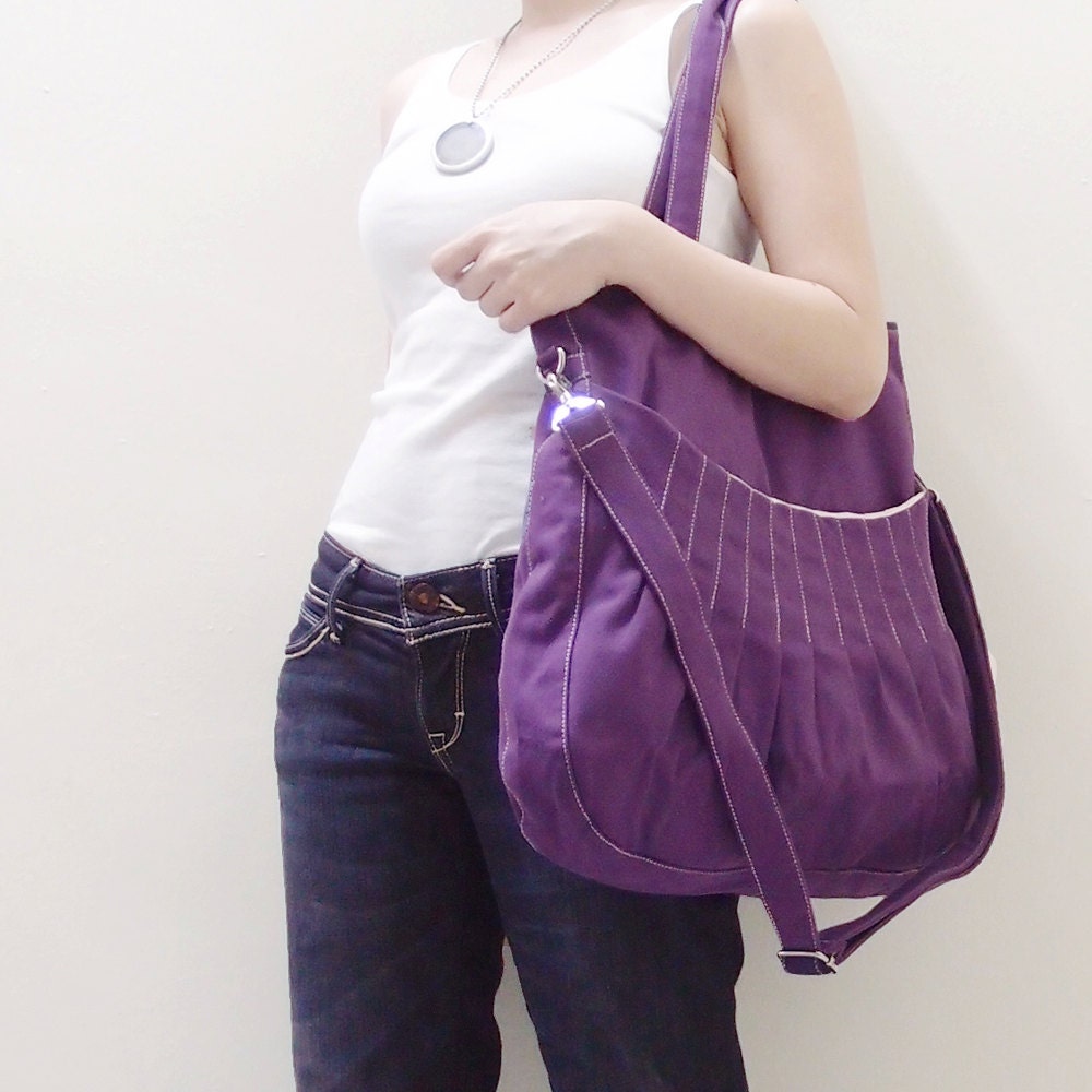 MAY Sale - Purple Canvas Women Shoulder bag, Crossbody Messenger bag, Tote, Diapers Bag, School bag, Handbag - Kangaroo Shoulder Bag