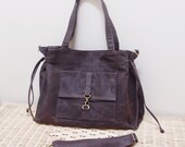MAY Sale - Dark Brown Waxed Canvas Women Shoulder Bag, Tote, Crossbody, Messenger Bag, Diapers Bag, Laptop, School Bag, Handbag - EZ