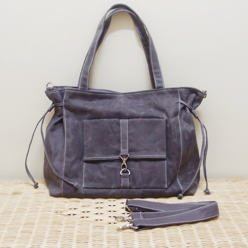 Father Day Sale - Grey Waxed Canvas Women Shoulder Bag, Tote, Crossbody, Messenger Bag, Diapers Bag, Laptop, School Bag, Handbag - EZ