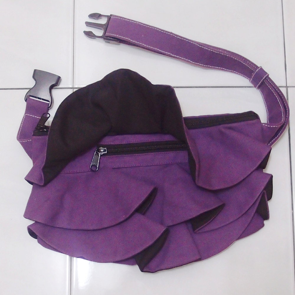 MAY Sale - Purple Ruffled Canvas Women's Fanny Pack, Hip Bag, Belt pouch, Handbag - Kinies Ruffled Waist Purse