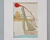 COLLAGE, Art Print -- Sail Boat, Red Balloon, Adventure