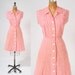 1940's Candy Striper Dress - Red and White Striped Cotton Shirtdress