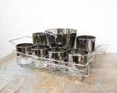 SALE silver mid century modern barware set / mad men cocktail set / silver glasses with serving caddy