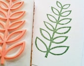 leaf hand carved rubber stamp. handmade rubber stamp. mounted. no2.