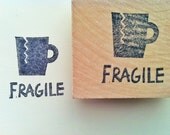fragile hand carved rubber stamp - handmad rubber stamp - sending letters - mounted