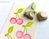 cherry rubber stamp. hand carved stamp.  hand carved rubber stamp. set of 2.
