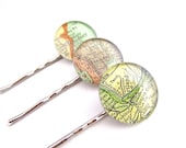 Set of 3 Vintage Map Hairpins.  Custom Locations.