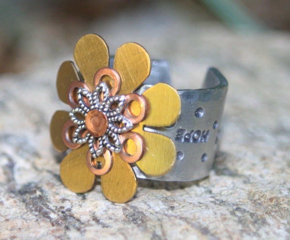 RING aluminum hand formed and stamped ring HOPE