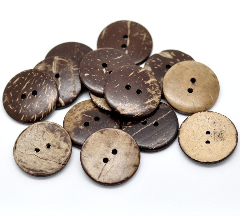 10 Brown Coconut Shell Buttons 23mm - Natural and Eco Friendly  (BC603C)