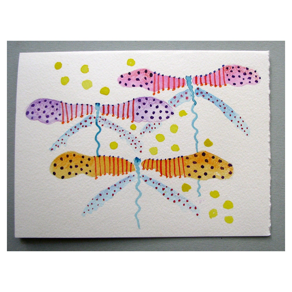 Happy Hand Painted Fantasy Dragon Fly Blank Greeting Card