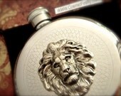 Silver Lion Flask Fancy Vintage Inspired Gothic Victorian Style Steampunk Flask 5 Ounce Hip Flask Round Flask