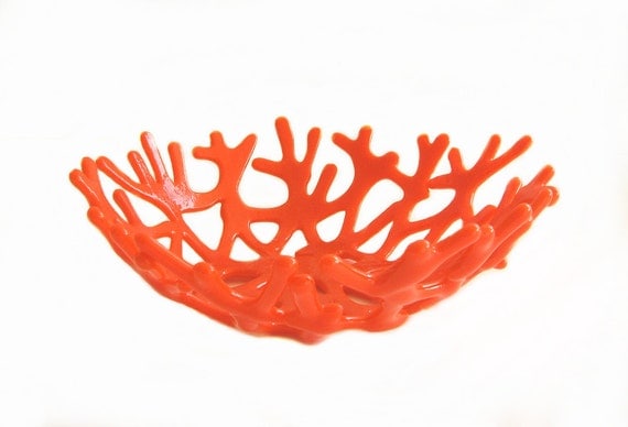 Nectarine Orange Art Glass Ocean Beach Sea Coral Bowl