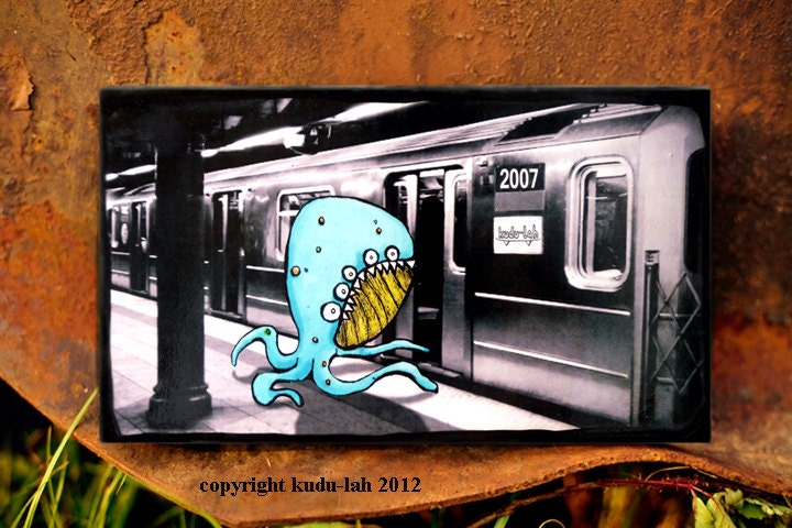 Quadropus Runnin' for the Train (9x5 Critter Art)