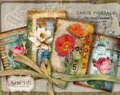 FLOWERS FOREVER - Printable Gift Tags Digital Collage Sheet 2.5x3.5 inch size images Vintage Paper Craft Scrapbooking