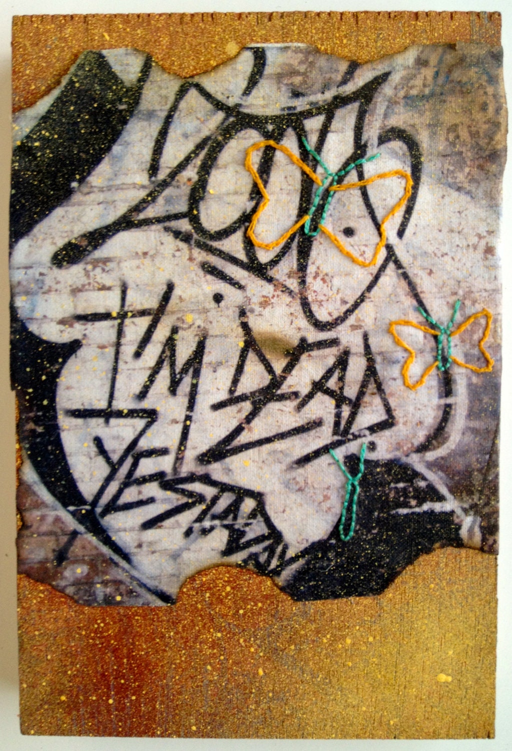 Brooklyn Graffiti Art, Hand Screened on Wood, 5x7 Wall Art