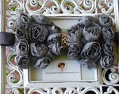 SUPER SALE----Boutique Baby Girl Headband with Rhinestone Rose Flower Bow------GRAY-------Romantic Couture