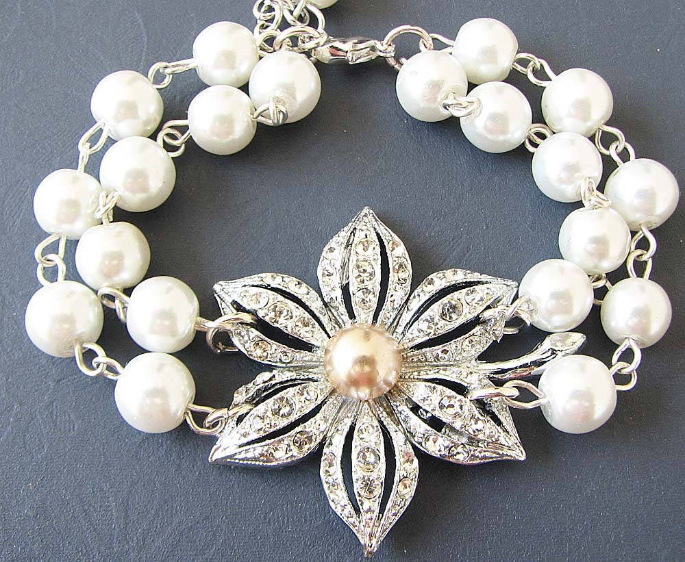 Bridal Jewelry Rhinestone Bracelet Bridal Wedding Jewelry Flower Bracelet Statement jewelry
