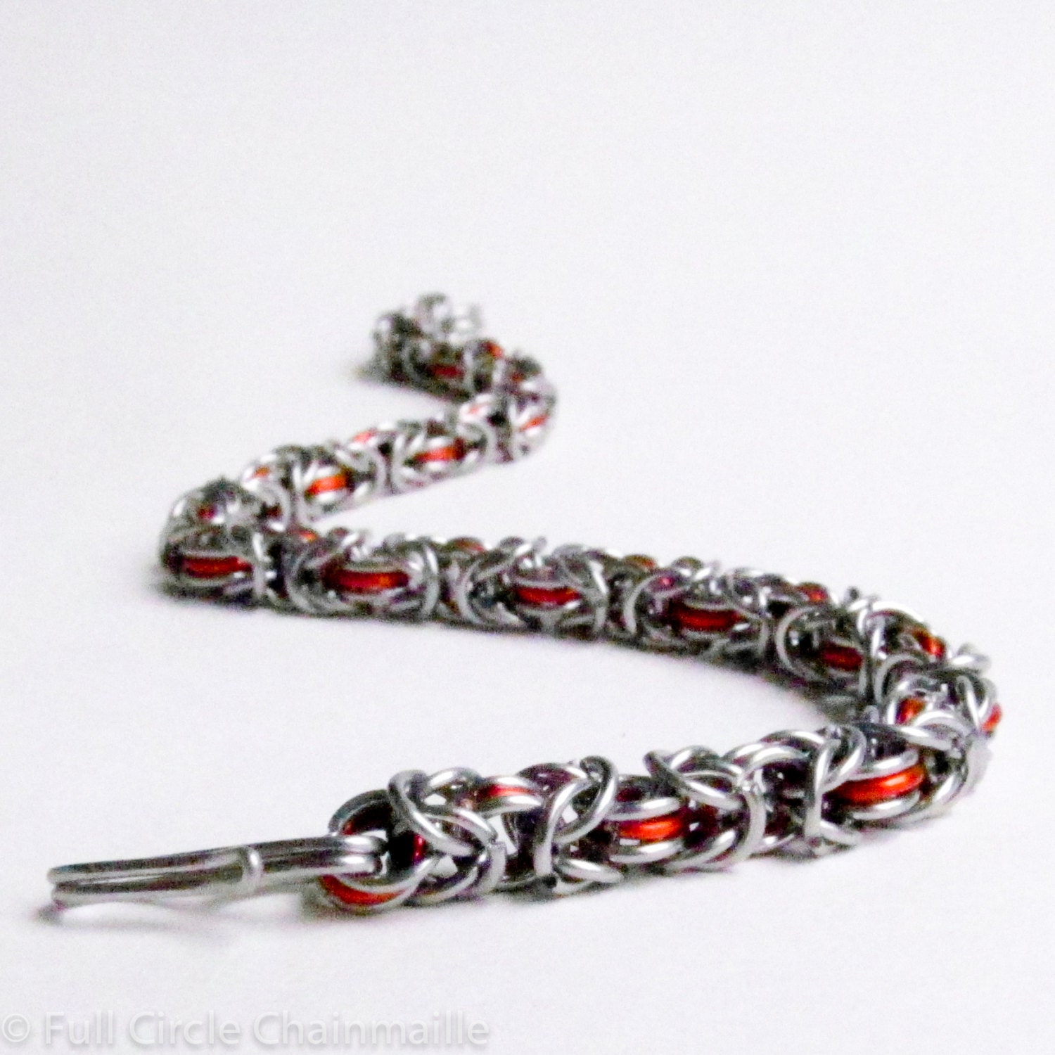 Chainmaille Bracelet - Thin Orange Byzantine