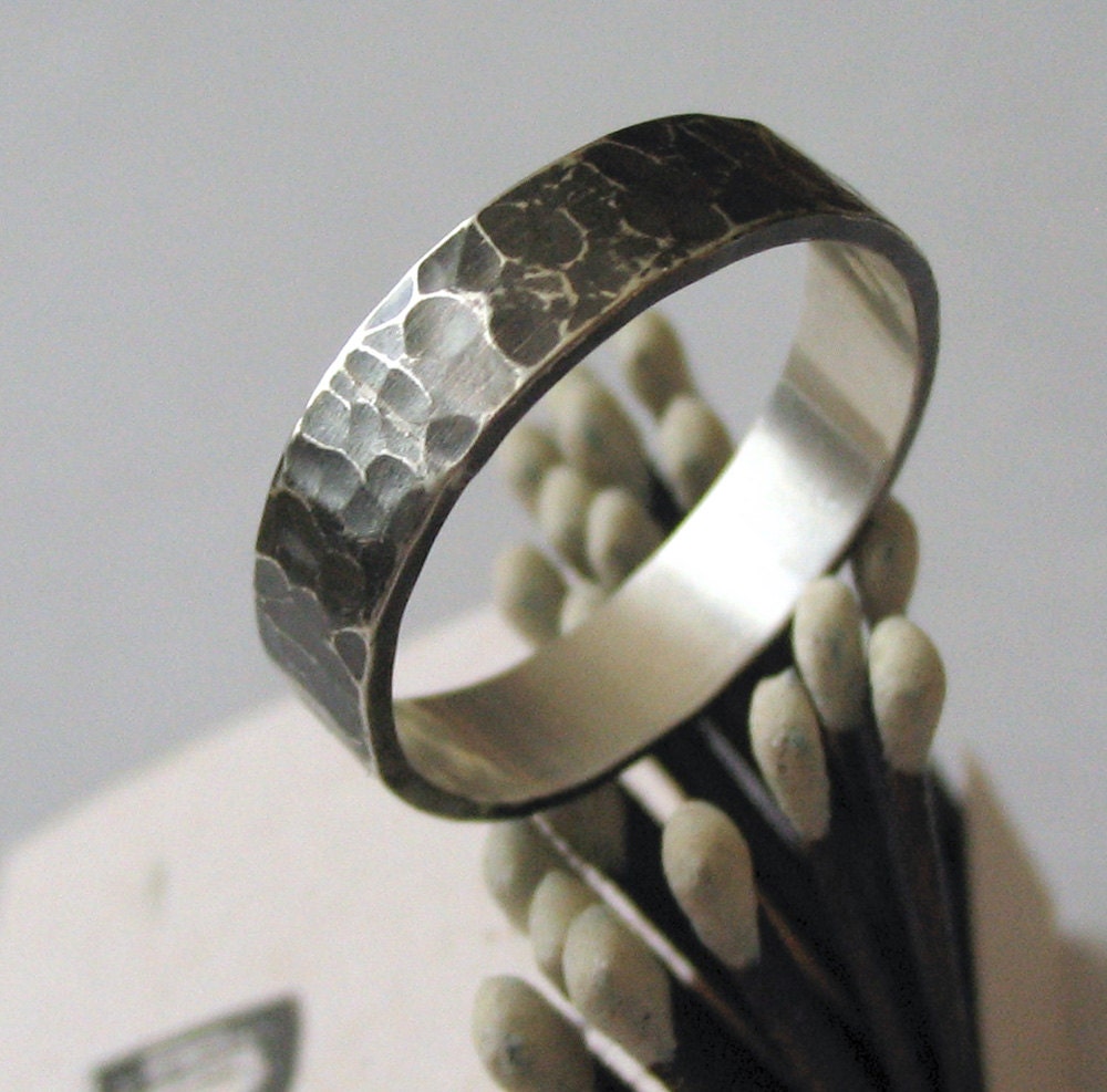 Men's Wedding Ring, Wedding Band, Sterling Silver, Dark Silver, Hammered Texture - Tenebrae Ring