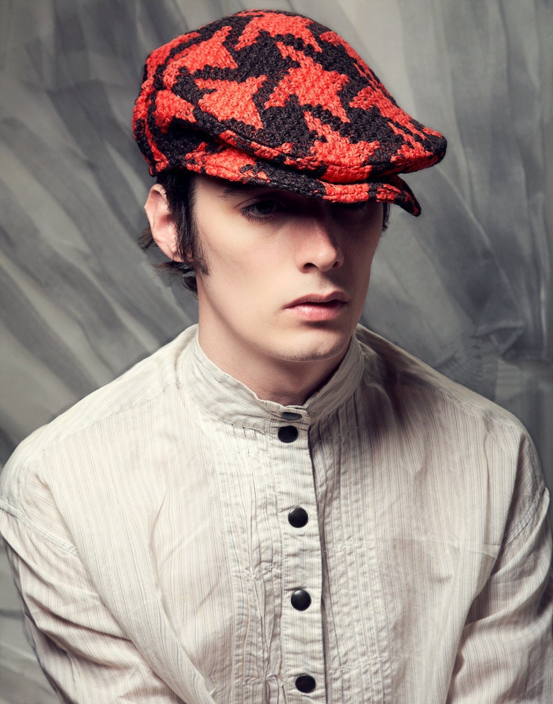 Declan- Red/black houndstooth driver cap