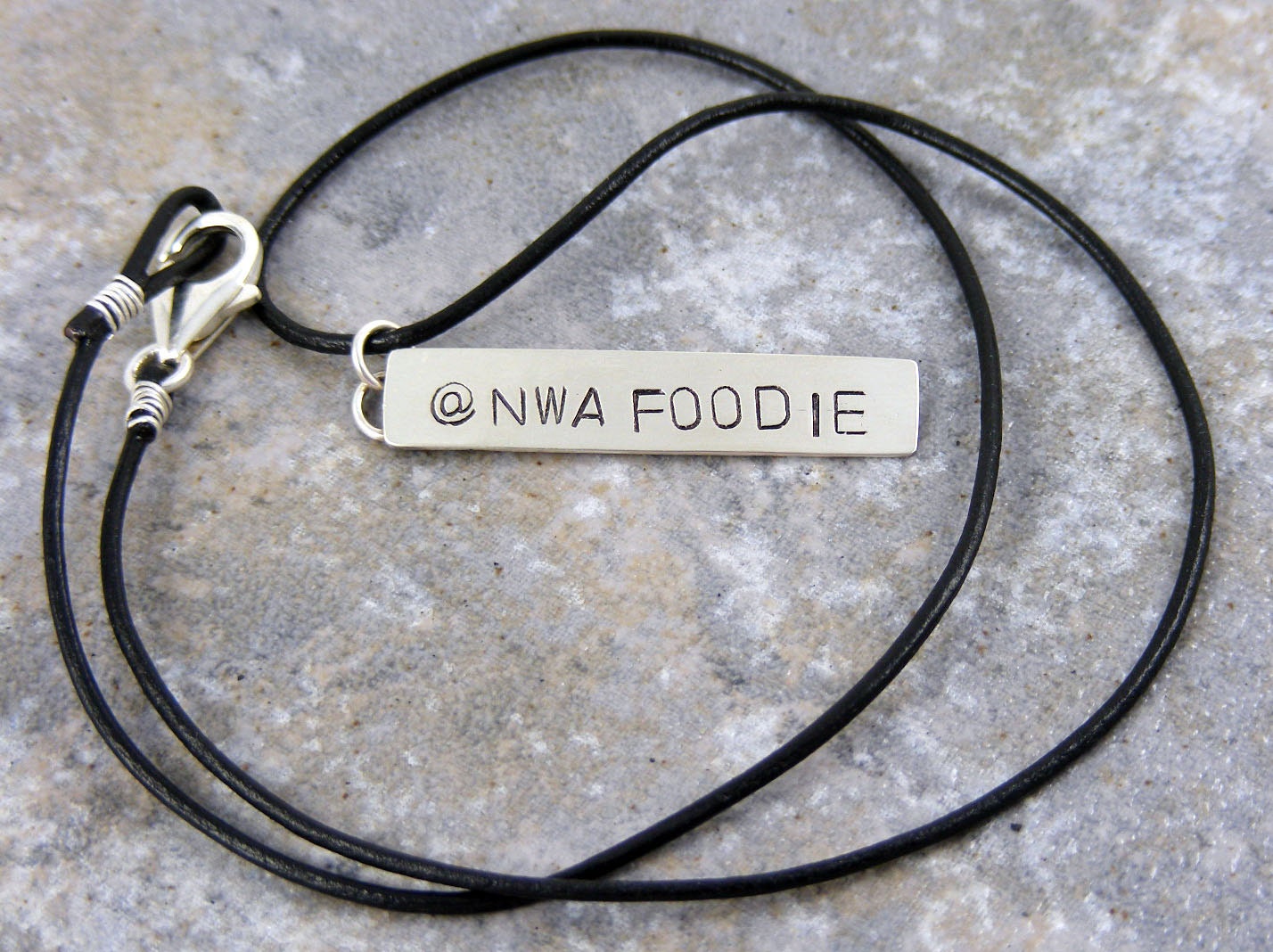 Social Media, Twitter Name, Leather Necklace, Blog Name, Sterling Silver, Handmade, Personalized