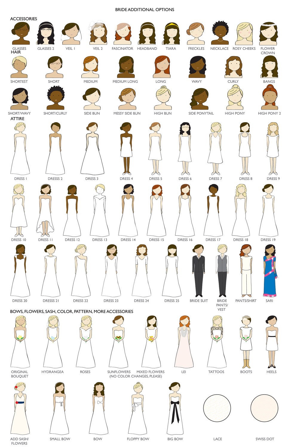 Bride, Groom and Heart Wedding Cake Topper Set