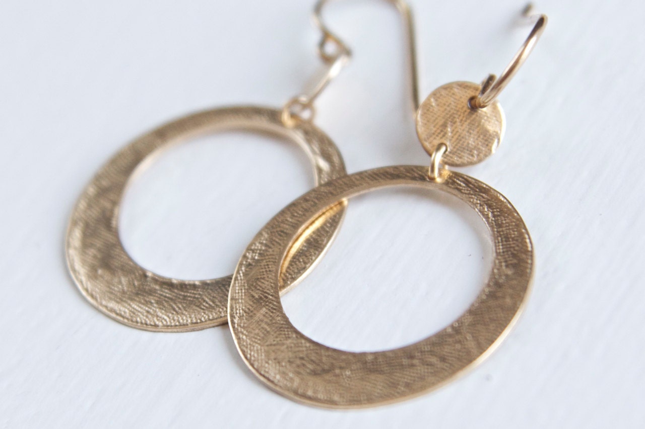 Simple Gold Disc Earrings 14K Gold Fill Modern Texture