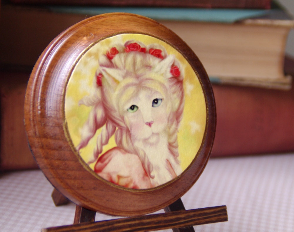 White Cat Wearing Regency Dress, Wooden Plaque, Wall Hanging, Home Decor