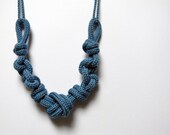 Statement necklace. Nautical knots wool necklace, denim blue or choose your color. Office fashion. Customizable.