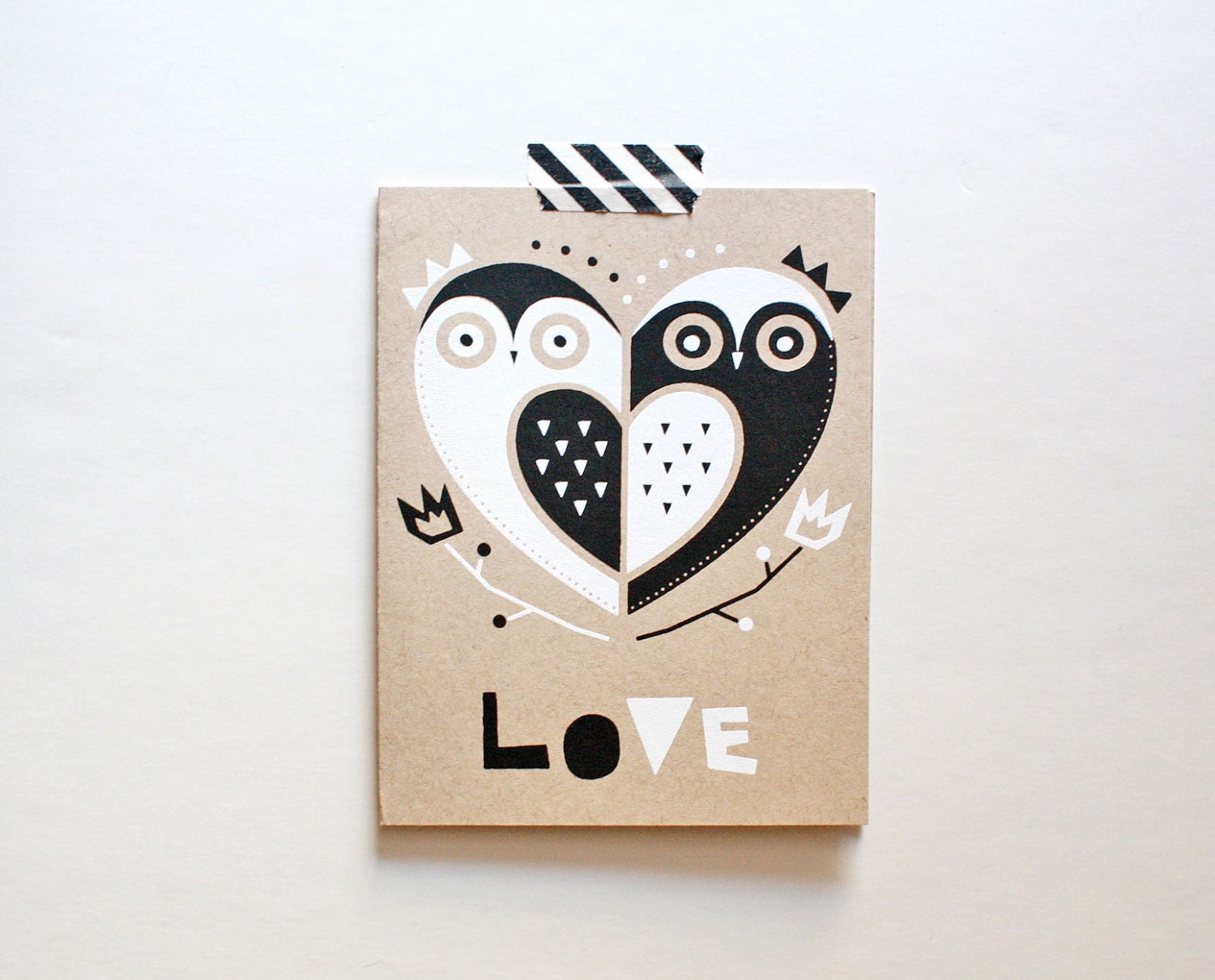 Owl Love Card, Screenprinted Card, Greeting Card
