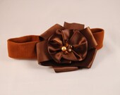 50% off LIQUIDATION SALE Brown Satin Flower Stretch Headband