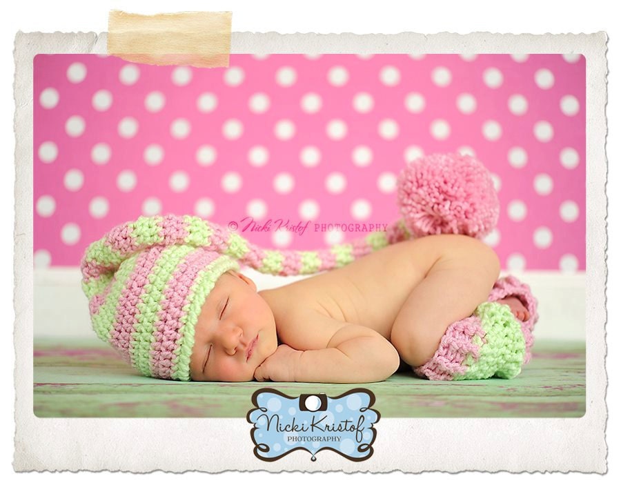 Pink and Pistachio Elf Hat and Baby Leg Warmer Set
