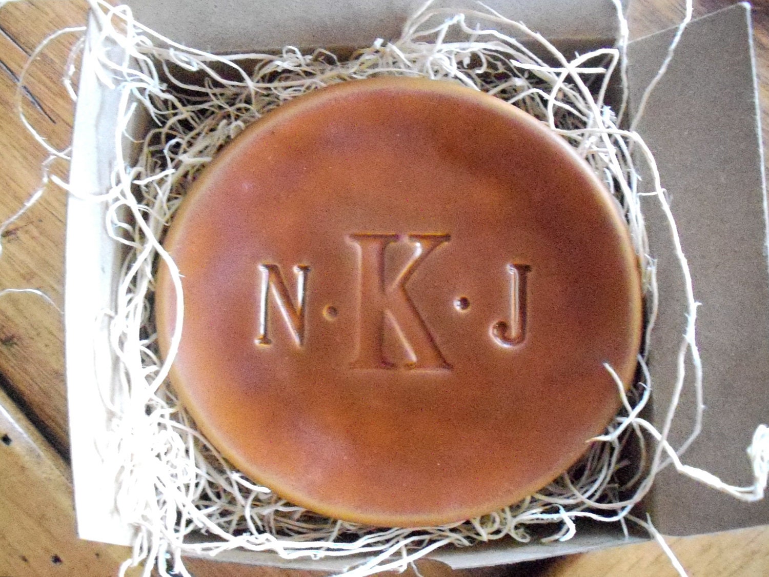 CUSTOM monogram ring holder, Earth tones,  Mud Brown Glaze, handmade pottery,  Men, Women Gift Boxed,