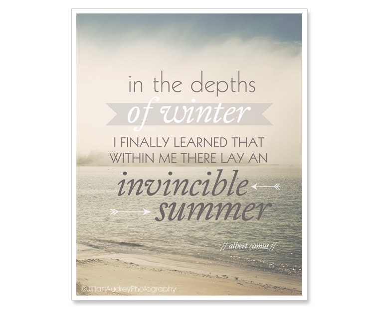 Invincible Summer Quote Print - Beach Photography 8x10  - Ocean Typography Print - Albert Camus - Modern Minimalist Literary - JillianAudreyDesigns
