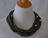 Long beaded jersey necklace in military green - eco-friendly clothing, fall fashion