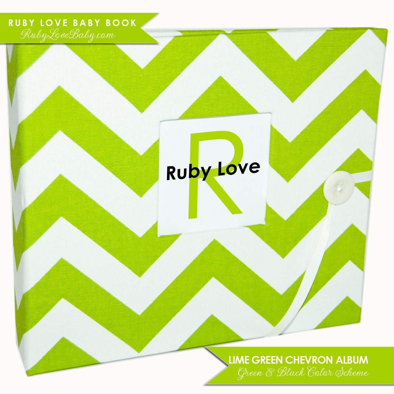 Lime Green Chevron Stripe Album . Ruby Love Modern Baby Book
