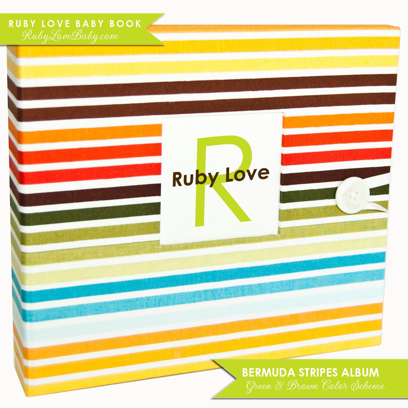NEUTRAL Modern Baby Memory Book . Bermuda Stripes Album