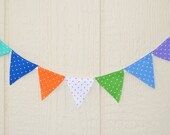Festive Rainbow mini banner Party 9 flags Garland felt with dots for weeding baby shower room cake decorations ready to ship