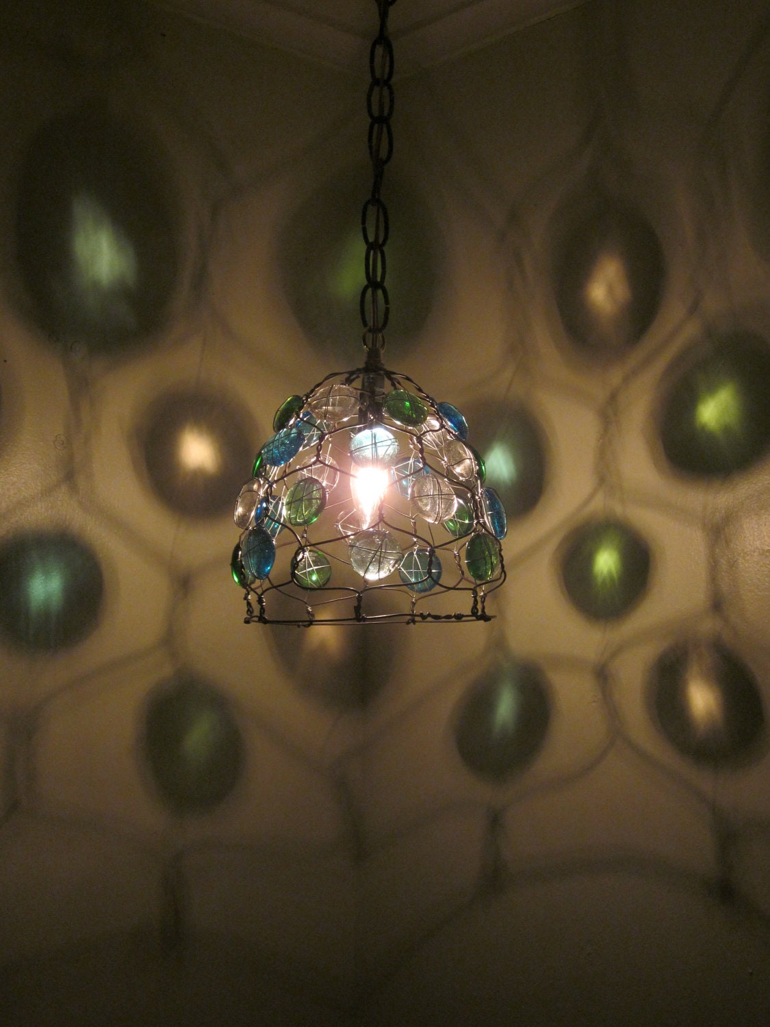 Hanging Lamp Steel Wire And Colored Glass