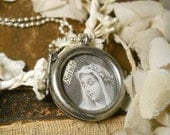 Religious French Themed Silver Double Sided Locket Necklace